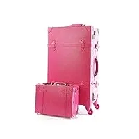 hazara 20/24/26 pouces ensemble de bagages à roulettes femmes valise à roulettes en cuir pu rose mode rétro chariot cabine valise avec roue (couleur : rose red set, size : 22")