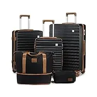imiono lot de 3 valises rigides extensibles avec roulettes pivotantes et serrure tsa, noir, luggage sets 5 piece, ensembles de bagages