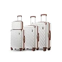 sea choice set de bagages renforts d'angle valises à coque dure lot de 4 valises de voyage avec vanity trolley polycarbonate rigide 8 roulettes avec serrure tsa bagage 4pièces(55cm/65cm/75cm)(blanc)