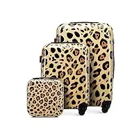 wittchen young collection ensemble de 3 valises en abs avec un revêtement supplémentaire en polycarbonate et poignée télescopique taille (s+m+Étui cosmétique) beige-brun