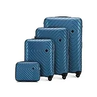 wittchen cube line ensemble de 4 valises tailles (s+m+l+étui à cosmétiques) en abs simple gaufrage géométrique 4 roulettes d'une poignée extractible serrure à combinaison bleu foncé