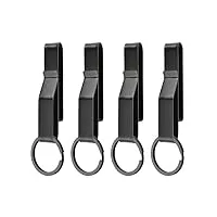 morobor lot de 4 porte-clés robustes en acier inoxydable noir avec 8 porte-clés amovibles en métal pour ceintures, sacs à dos, etc., noir, standard, noir, standard
