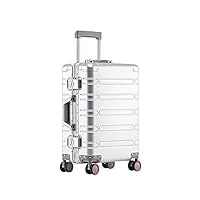 suicra bagages à main avec sangle aluminum alloy trolley luggage 20 inch ladies check-in luggage 24 inch 29 inch men's metal combination rolling luggage unisex (color : white, size : 20")