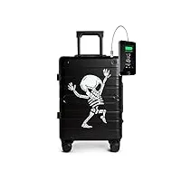 tokyoto valise cabine 100% aluminium dimensions cabine bagage trolley 55x35x20 cm serrure tsa sac de voyage modèle black skull (valise prête à charger les portables) luggage
