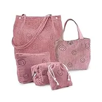 select zone lot de 5 sacs de voyage en velours côtelé - trousse de toilette - sac à main multifonction - pour femme, rose, rétro