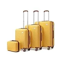 kono set de 4 valises rigide abs valise de voyage (13/20/24/28cm) valise vanity case| valise cabine| valise moyenne| grande valise 4 roulettes et serrure tsa (jaune)