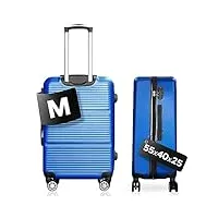 ds-lux valise de voyage rigide de qualité supérieure - valise à roulettes - en plastique abs - avec serrure tsa - 4 roulettes (s-m-l), bleu v2, m, valise