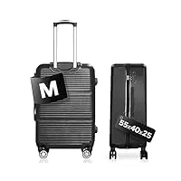 ds-lux valise de voyage rigide de qualité supérieure - valise à roulettes - en plastique abs - avec serrure tsa - 4 roulettes (s-m-l), noir v2, m, valise