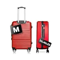 ds-lux valise de voyage rigide de qualité supérieure - valise à roulettes - en plastique abs - avec serrure tsa - 4 roulettes (s-m-l), rouge v2, m, valise