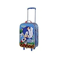 sega-sonic faster-valise à roulettes soft 3d, bleu