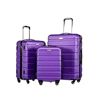 halahai valise bagage ensemble de 3 bagages en abs avec serrures tsa, comprend des valises spinner de 20", 24", 28" bagage cabine valise de voyage (color : purple, size : 20+24+28in)