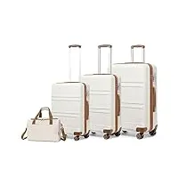 kono set de 4 valises de voyage rigide valise (55cm/65cm/74cm) à 4 roulettes avec serrure tsa + sac de voyage ryanair 40x20x25cm, blanc crème