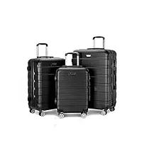amysty bagage valises de voyage bagages abs 3 pièces avec serrure spinner 20in 24in 28in, bagages légers pour le voyage valise valise à roulettes (color : svart, size : 20+24+28inch)