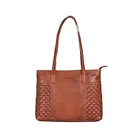 stilord 'verena' unique sac à main cuir femme cabas à l'aspect tressé sac a main femmes bandoulieres vintage tote bag cuir véritable, couleur:arrona - marron