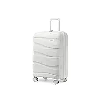 kono valise cabine 55cm, valise rigide soute en polypropylène légere à 4 roulettes avec serrure tsa, blanc