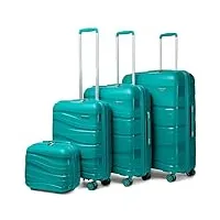 kono set de 4 valise, valise rigide soute en polypropylène légere à 4 roulettes avec serrure tsa, 34cm/55cm/66cm/76cm, turquoise