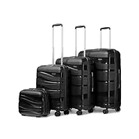 kono set de 4 valise, valise rigide soute en polypropylène légere à 4 roulettes avec serrure tsa, 34cm/55cm/66cm/76cm, noir