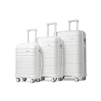 kono lot de 3 valises rigides avec serrure tsa et 4 roulettes pivotantes (blanc), blanc, set of 3, ensembles de bagages avec roues pivotantes