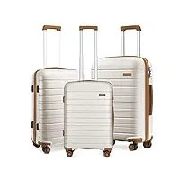 kono lot de 3 valises rigides avec serrure tsa et 4 roulettes pivotantes crème, crème, blanc, set of 3, ensembles de bagages avec roues pivotantes