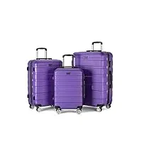 iryze valises de voyage bagages abs 3 pièces avec serrure spinner 20in 24in 28in, bagages légers pour le voyage valise grande taille (color : purple, size : 20+24+28inch)