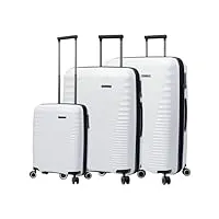 totto traveler lot de 3 valises rigides avec système extensible et doublure en polyester blanc, blanc