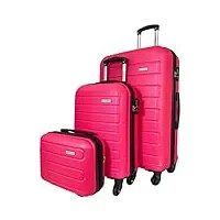 david jones, set de bagages ba10603, 2 valises avec vanity/reporter, 4 roues 360°, fuchsia