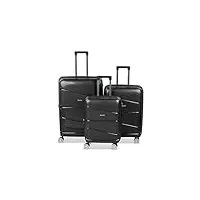 platinium set de 3 valise polypropylène rigide valise cabine 55cm valise moyenne 65cm valise grande 74cm à roulette et serrure tsa, noir