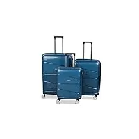 platinium set de 3 valise polypropylène rigide valise cabine 55cm valise moyenne 65cm valise grande 74cm à roulette et serrure tsa, bleu