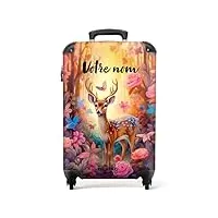 noboringsuitcases.com® valise personnalisée, valise enfant - 55x40x20cm - bagages cabine - chevreuil avec des fleurs - valise à roulettes bagage à main pour enfants - valise rigide