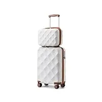 british traveller set de 2 valise cabine+vanity case rigide, valise rigide ultra légère, valise de voyage avec roulettes 4x360 degrés et serrure tsa (blanc)
