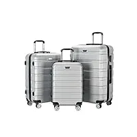 aniic valise bagage bagages abs 3 pièces avec serrure spinner 20in 24in 28in, bagages légers pour le voyage valises léger (color : blue,silver, size : 20+24+28inch)