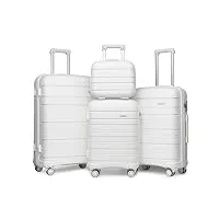 kono set de 4 valises de voyage rigide valise cabine | valise moyenne | valise grande taille à 4 roulettes e serrure tsa & vanity case,blanc