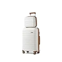 kono ensemble de 2 valises de voyage rigide valise cabine en polypropylène à 4 roulettes e serrure tsa & portable vanity case, blanc crème
