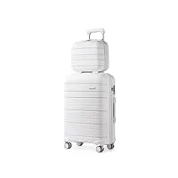 kono ensemble de 2 valises de voyage rigide valise cabine en polypropylène à 4 roulettes e serrure tsa & portable vanity case, blanc
