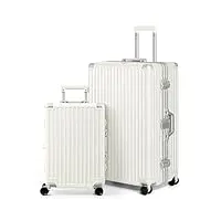 anyzip set valise blanc valise cabine 38x23x54cm et 49x29x74cm valise cabine bagage pc abs trolley en aluminium valise trolley avec et serrure tsa et 4 roulettes,pas de zip（blanc,2-piece）