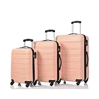 zboli sets de bagages valise voyage lot valise - 3 pièces - valises rigides abs valise À main s/m/l valise voyage légère et durable 4 roues grandes, moyennes et petites avec serrure tsa (rose)