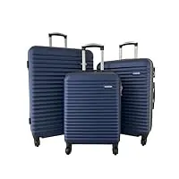 david jones, set de bagages ba10343new, 3 valises, 4 roues 360°, marine