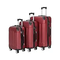 leadzm set 3 valises, valise de voyage, lot de 3 valises, coque rigide abs, trolley set de valises, serrure à glissière incluse, rulettes 360°, poignée télescopique (style 1, bordeaux)