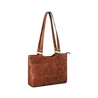 stilord 'phoebe' sac a main femme tressé cuir vintage sac bandoulière cuir véritable femmes sac cabas Élégant sacoche, couleur:rouge - marron foncé