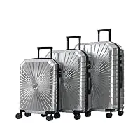 athrz bagage à main rigide m-l-xl - valise 3 pièces avec serrure abs et roue universelle en pvc - poignée latérale - roue universelle rotative à 360 ° - double roue extensible, argenté