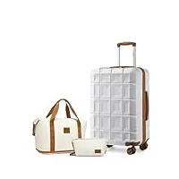 kono ensemble de valises rigides en abs avec sac de voyage et trousse de toilette, valise cabine légère avec serrure tsa, blanc/marron, 24 inch luggage set, ensemble de valises de cabine légères à