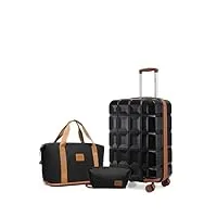 kono ensemble de valises rigides en abs avec sac de voyage et trousse de toilette, valise cabine légère avec serrure tsa, noir/marron, 20 inch luggage set, ensemble de valises de cabine légères à