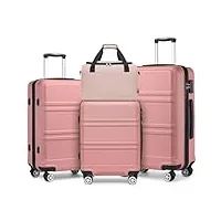 kono lot de 4 valises à coque rigide légère avec serrure tsa et sac de cabine ryanair, nude, 4 piece sets, ensembles de bagages