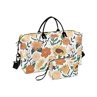 junzan lot de 2 valises de voyage pour femme - motif floral élégant - sac de sport avec trousse de toilette pour voyage, motif floral élégant, set of 2