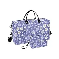 lot de 2 valises de voyage pour femme - motif floral mignon - grand sac à main avec trousse de toilette pour le sport, fleurs mignonnes florales, set of 2