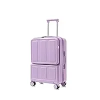 znbo valise rigide légère, bagages de cabine de transport avec couvercle de verrouillage de poche avant, valise avec roues silencieuses spinner,violet,22