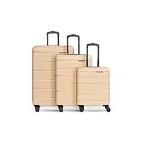 franky munich 4.0 set de valises à roulettes rigides avec 4 roulettes d'un soufflet d'extension, sangle croisée, poignée verrouillable et serrure à combinaison tsa 34 l/60 l/105 l, beige dull