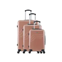 set de 3 valises american travel - set de 3 abs/pc detroit 4 roues 75 cm - rose dore