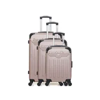set de 3 valises american travel - set de 3 abs harlem-a 4 roues - rose dore