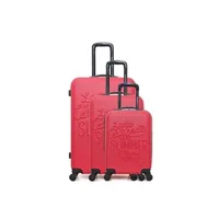 set de 3 valises lulu castagnette - set de 3 abs sailor-a 4 roues - rouge